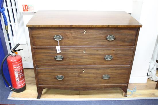 A Regency mahogany chest of three long drawers, W.108cm D.56cm H.89cm